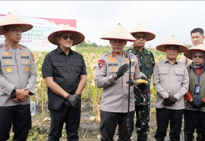 
 Kapolda Sumsel Irjen Pol Andi Rian R Djajadi Salurkan Bansos Ke Kelompok Tani Di Panen Raya Jagung Serentak Kuartal IV Tahun 2025