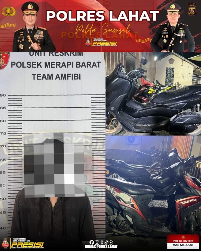 
 Polsek Merapi Barat Amankan Pelaku Curanmor, Dua Unit Motor Hasil Curian Disita